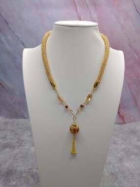 New Hand Crafted Spiral Bead Crochet Necklace,Beaded Bead Focal,Chain Tassel